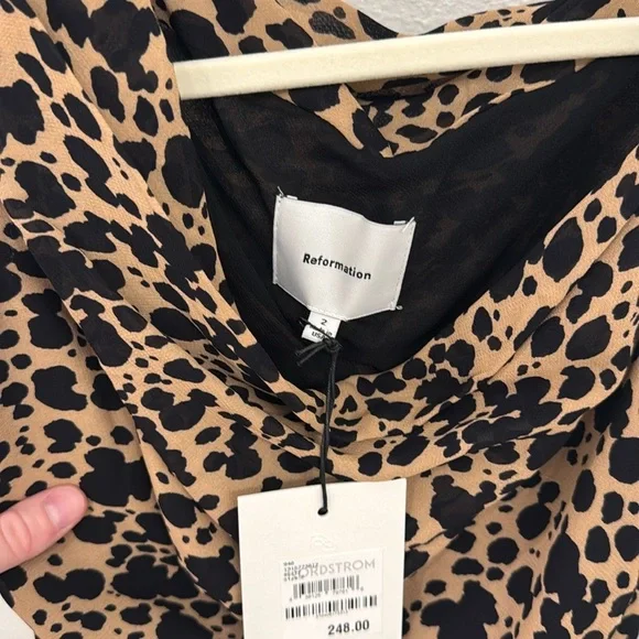 Reformation Kristine Women's Asymmetrical Neckline Leopard Print Mini - Picture 6 of 9